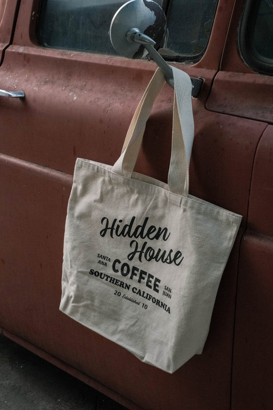 Image of heavy canvas tote with hidden house branding.