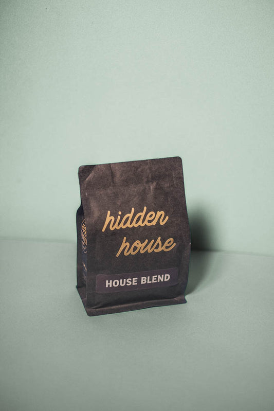 A black coffee bag of House Blend